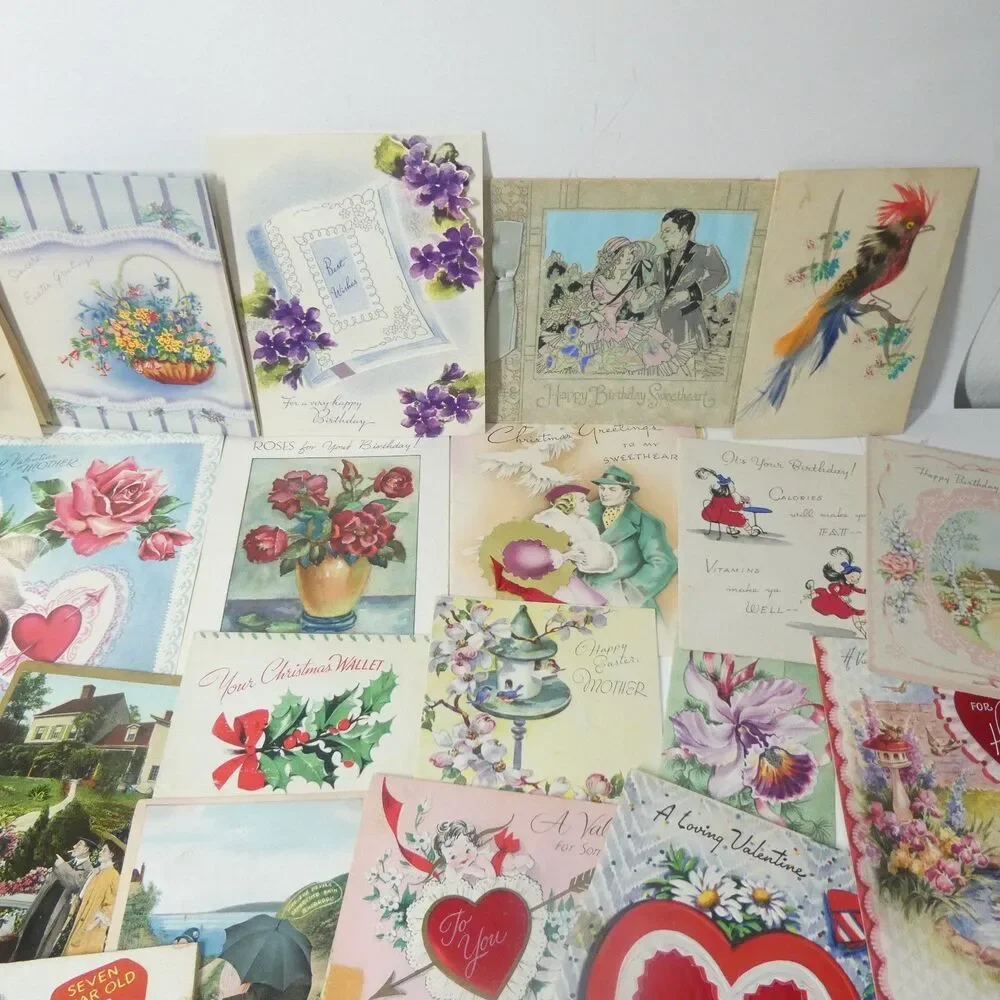 Lot Vintage Holiday Greeting Cards Valentines Birthday Christmas Used